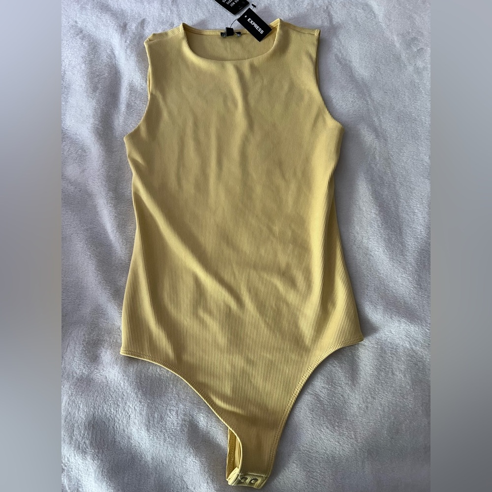 Express Yellow Ribbed Sleeveless Bodysuit